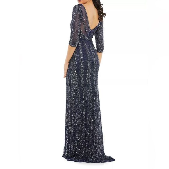 Mac Duggal Bead-Embellished Body-Con Gown in midnight navy sequin dress size 10 - Picture 2 of 16